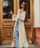 Elegant Acrylic Wool Cardigan with Flared Hollow Sleeves