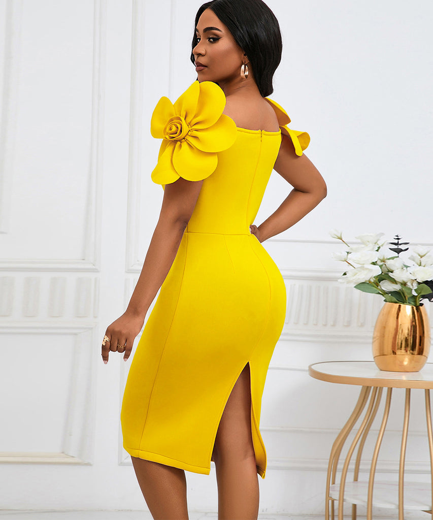 Three-Dimensional Flower Elegant Banquet Dress Cover Gown