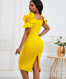 Three-Dimensional Flower Elegant Banquet Dress Cover Gown
