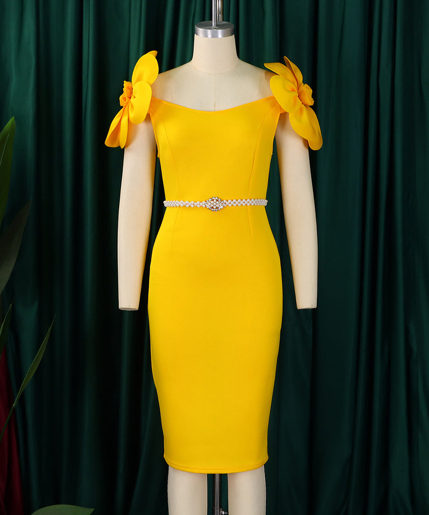 Three-Dimensional Flower Elegant Banquet Dress Cover Gown