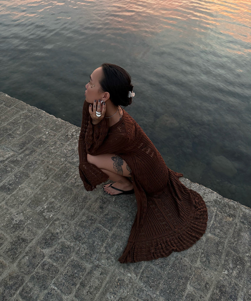 Elegant Acrylic Wool Cardigan with Flared Hollow Sleeves