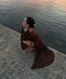 Elegant Acrylic Wool Cardigan with Flared Hollow Sleeves