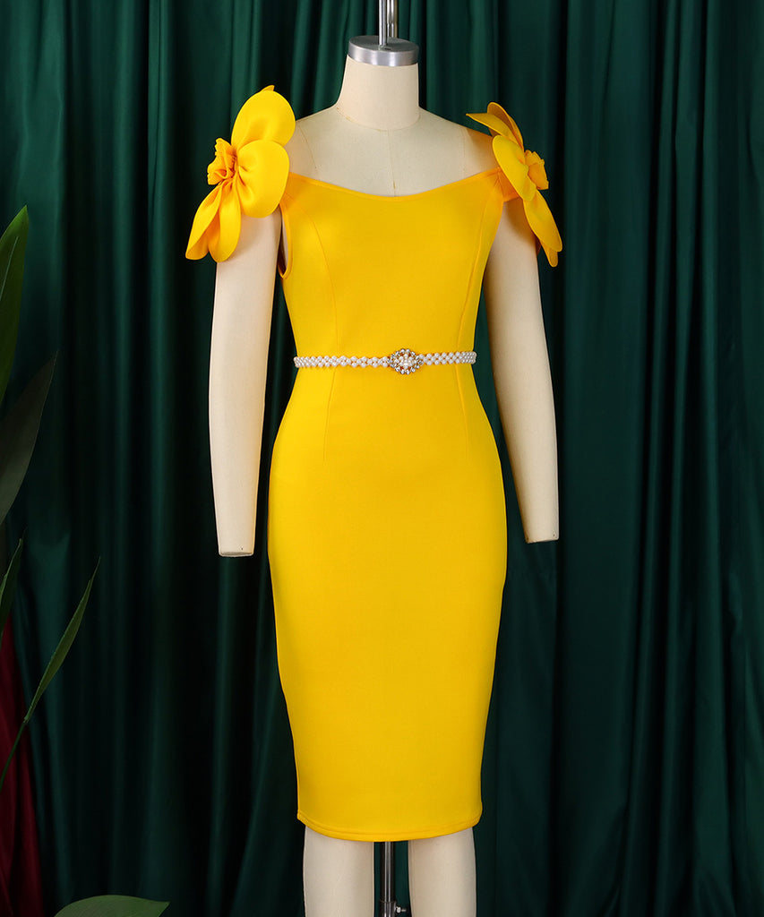 Three-Dimensional Flower Elegant Banquet Dress Cover Gown