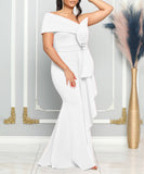 Sexy Slim-Fit Evening Dress With Top And Sloping Neckline