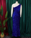 Diagonal Shoulder Sexy Split Skirt Sequin Gown for Glam Nights