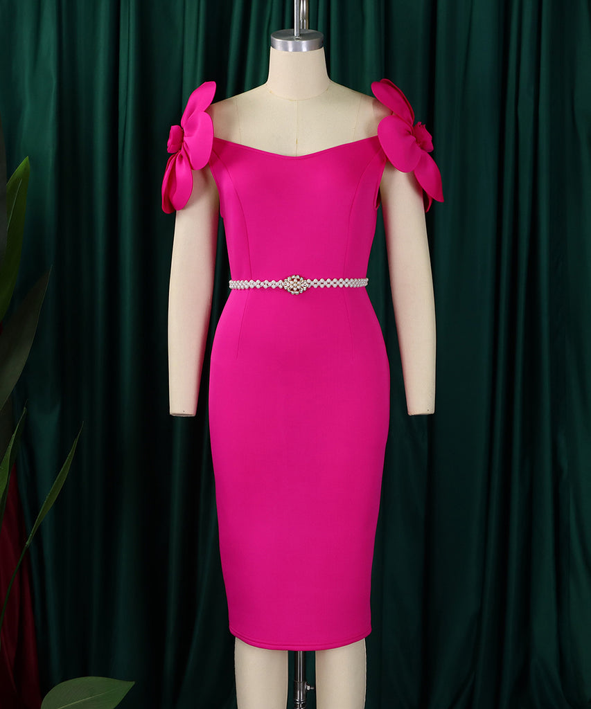 Three-Dimensional Flower Elegant Banquet Dress Cover Gown
