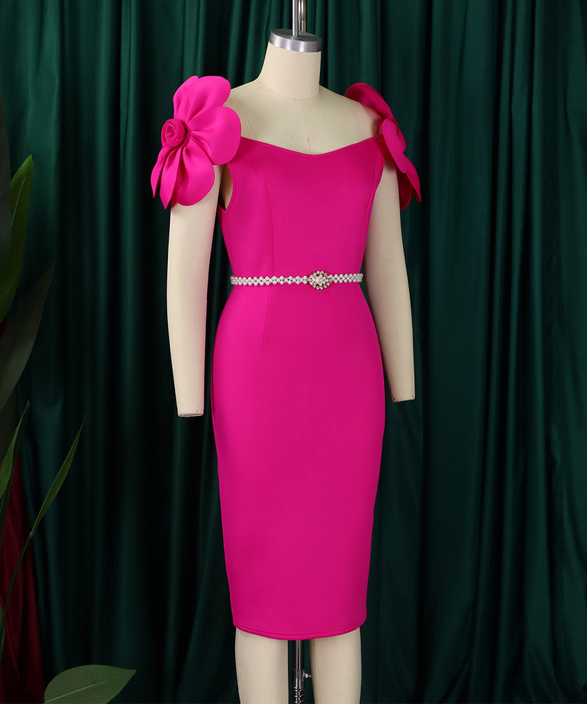 Three-Dimensional Flower Elegant Banquet Dress Cover Gown