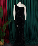 Diagonal Shoulder Sexy Split Skirt Sequin Gown for Glam Nights
