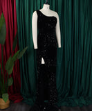 Diagonal Shoulder Sexy Split Skirt Sequin Gown for Glam Nights