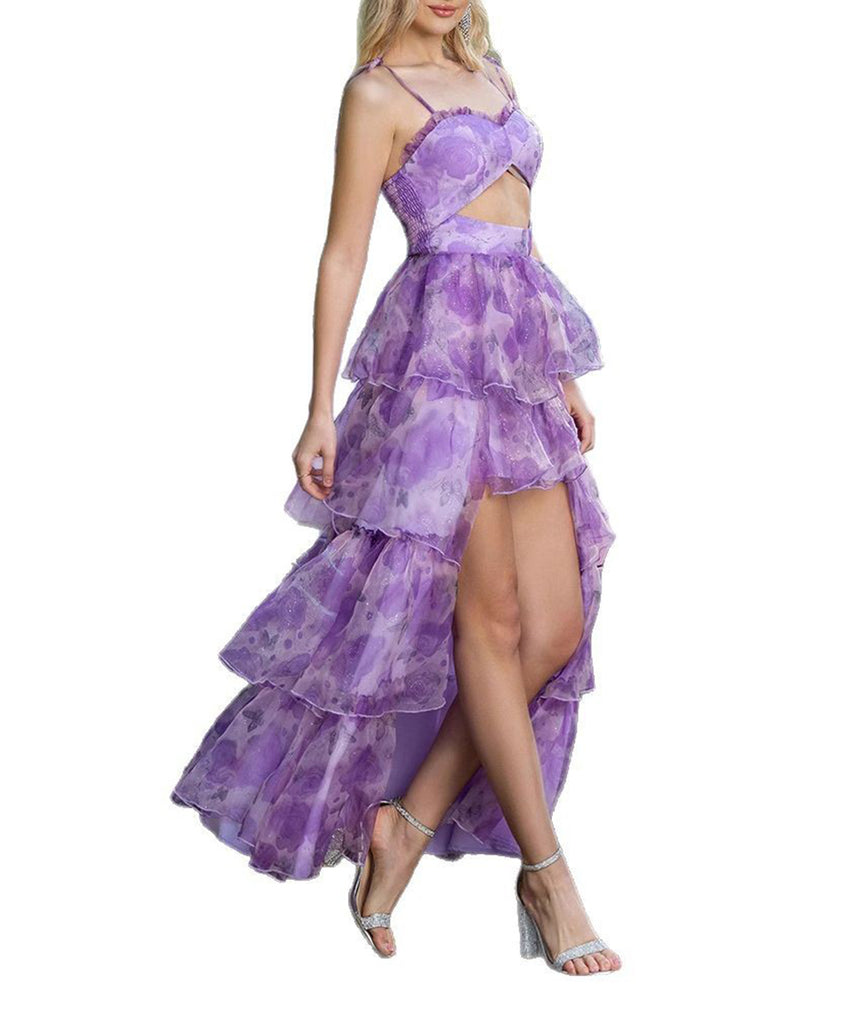 Vibrant Printed Dress With Flounder Cake Skirt in Grenadine