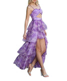 Vibrant Printed Dress With Flounder Cake Skirt in Grenadine