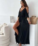 Solid Color Sexy Halter Mid-Length Dress With Five-Quarter Sleeves