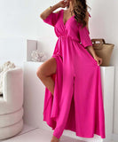 Solid Color Sexy Halter Mid-Length Dress With Five-Quarter Sleeves