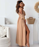 Solid Color Sexy Halter Mid-Length Dress With Five-Quarter Sleeves