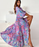 Seven-Point Sleeve Sexy Deep V Multi-Color Print Dress
