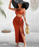 Stylish Diagonal Dress with Oblique Shoulder in Trendy Colors