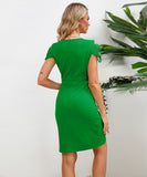 Elegant Pleated Waistline V-Neck Short-Sleeved Dress
