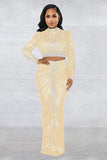 Elegant Sheer Long Sleeve Two-Piece Dress Set in Luxurious Gauze