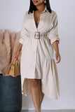 Chic Lapel Button-Up Shirt Dress in Solid Colors for Casual Elegance