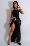 Sleek Solid Color Sleeveless Dress with High Slit