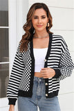 Plaid Patchwork Striped Cardigan Sweater Coat