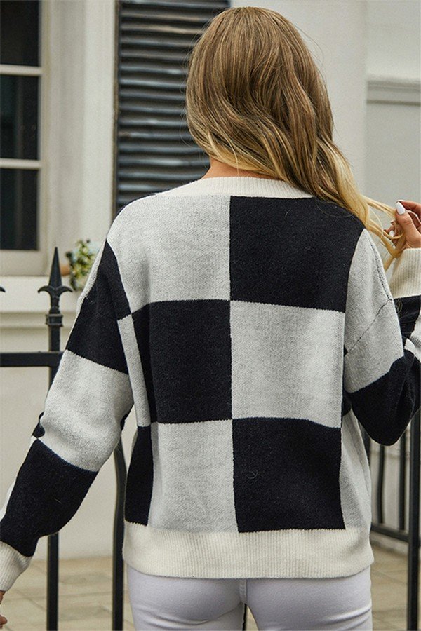 Chic Plaid Patchwork Sweater Coat