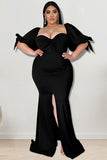 Willow Edge Elegant Slit Hem Dress with Puffy Sleeves