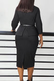Chic Solid Color Wrap Hip Pencil Dress for Professional Elegance