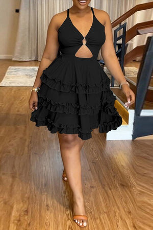 Alluring Backless Wooden Ear Lace Dress With Cake Skirt