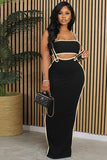 Striped Vest Slit Long Suspenders Dress - Casual Sexy Two-Piece Outfit