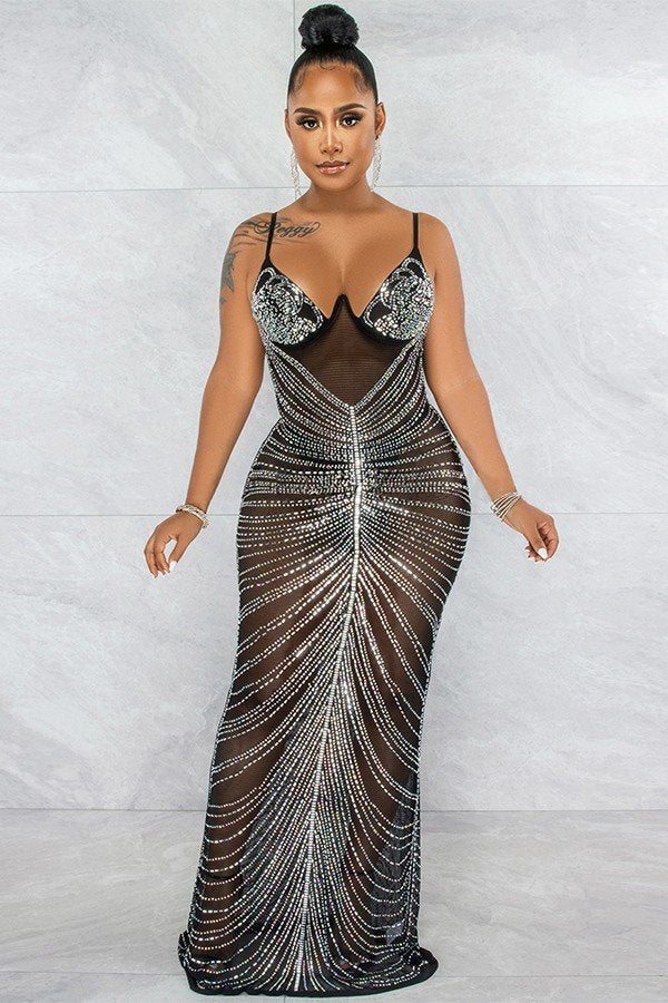Sultry Halter Neck Sheer Gauze Long Dress with Wrap Detail