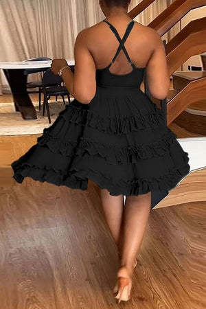 Alluring Backless Wooden Ear Lace Dress With Cake Skirt