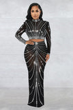 Elegant Sheer Long Sleeve Two-Piece Dress Set in Luxurious Gauze