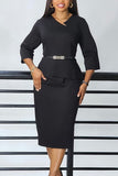Chic Solid Color Wrap Hip Pencil Dress for Professional Elegance