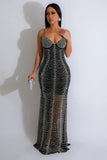 Elegant Solid Color Gauze Suspender Maxi Dress for Women