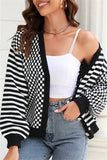 Plaid Patchwork Striped Cardigan Sweater Coat