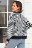 Plaid Patchwork Striped Cardigan Sweater Coat