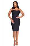 Chic Backless Sleeveless Dress with Feather Accents and Slim-Fit Design