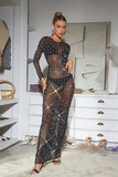 Chic Solid Color Mesh Long Sleeve Dress