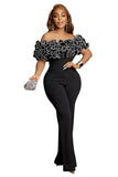 Chic Ruffled Lace Romper with One-Line Collar