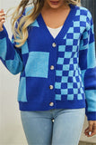 Patchwork Plaid Knit Coat for Women