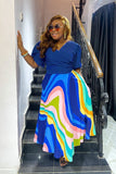 Vibrant Two-Piece Lace-Up V-Neck Dress with Color Contrast Print