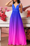 V-Neck Allure Gradient Pleated Maxi Dress