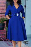 Chic Plus-Size High-Waisted Lapel Dress in Solid Color