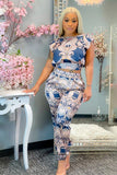Stylish Women's Sleeveless Printed Two-Piece Set