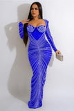 Elegant Long Sleeve Gauze Skirt Dress with Iron Drill Fabric