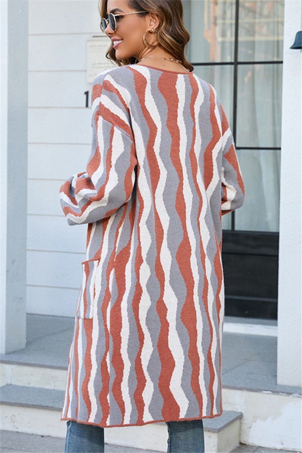 Chic Patchwork Knit Cardigan with Pockets