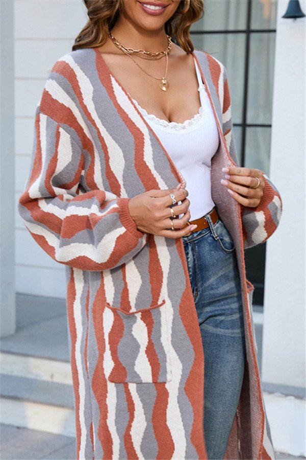 Chic Patchwork Knit Cardigan with Pockets