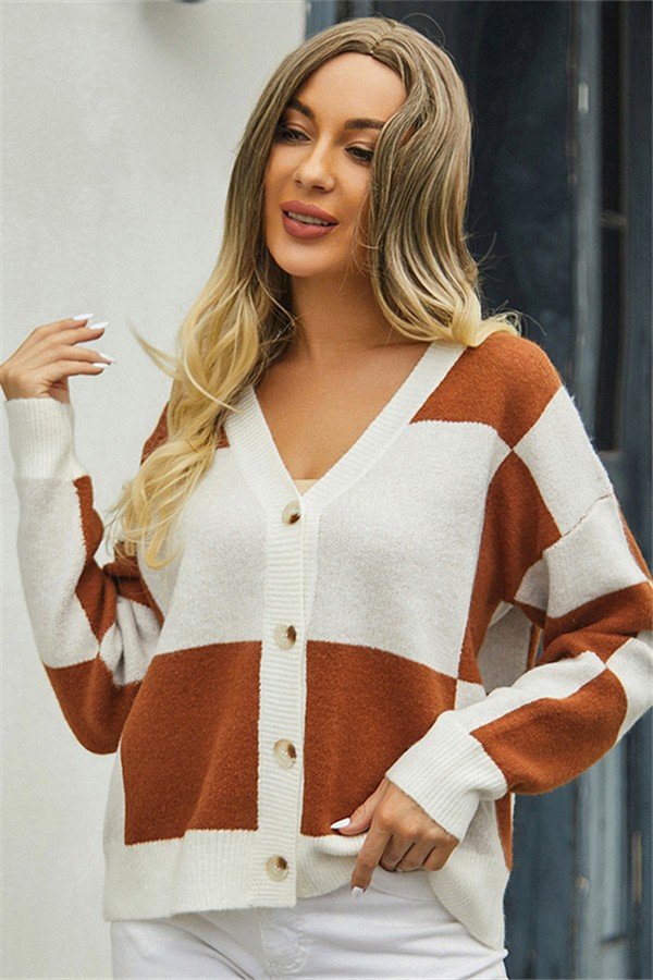 Chic Plaid Patchwork Sweater Coat