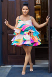 Vibrant Layered Floral Fishbone Halter Dress